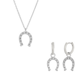 Sterling Silver Horseshoe Equestrian Necklace & Earring Set